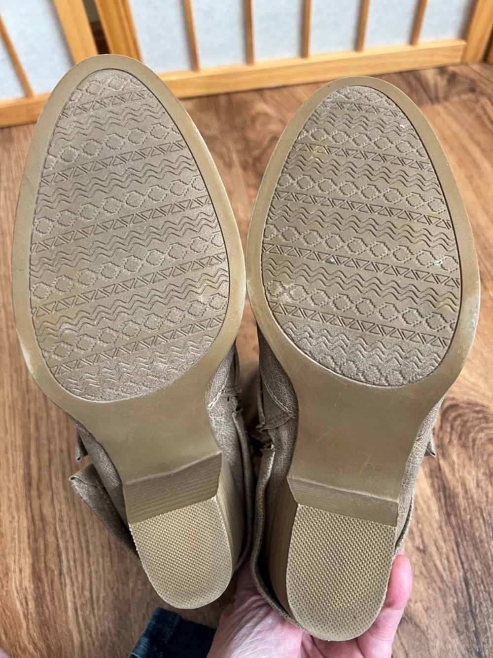 POP Boutique Boho Ankle Boots Taupe Lace Chain Detail Low Heel Size 10 - Picture 5 of 11